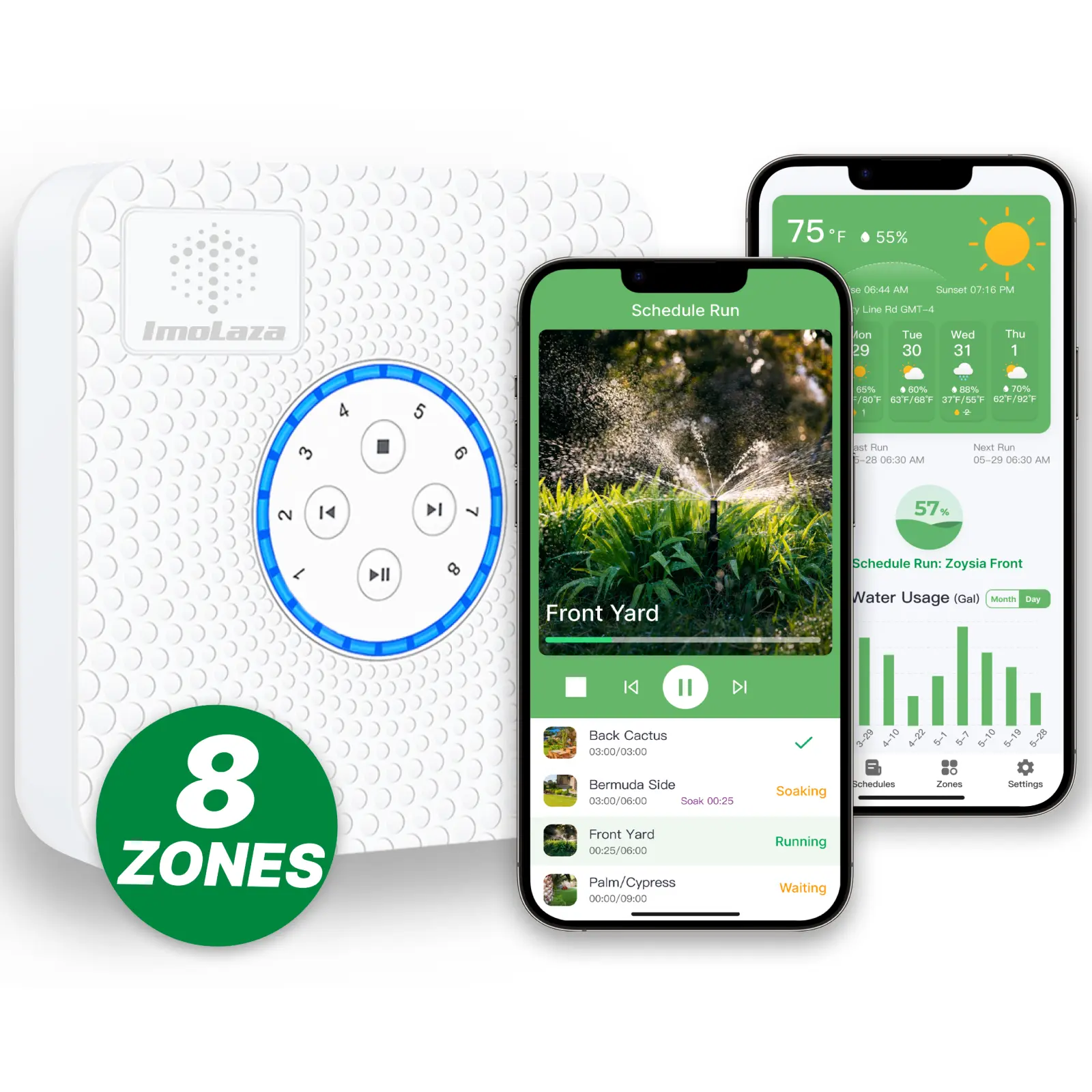 ImoLaza ET Master 4th Gen Smart Sprinkler Controller: Upgraded 8-Zone WiFi Irrigation Controller with Automated Watering, App Control, Smart Weather Skips and Fault Alerts