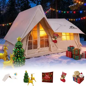Senleetoo 13.5m² Triangular Inflatable Family Tent, 8-10 Person Breathable Waterproof Windproof All-Season Group Camping Tent with Stove Jack & Skylight, Easy Setup, Breathable Waterproof Tent