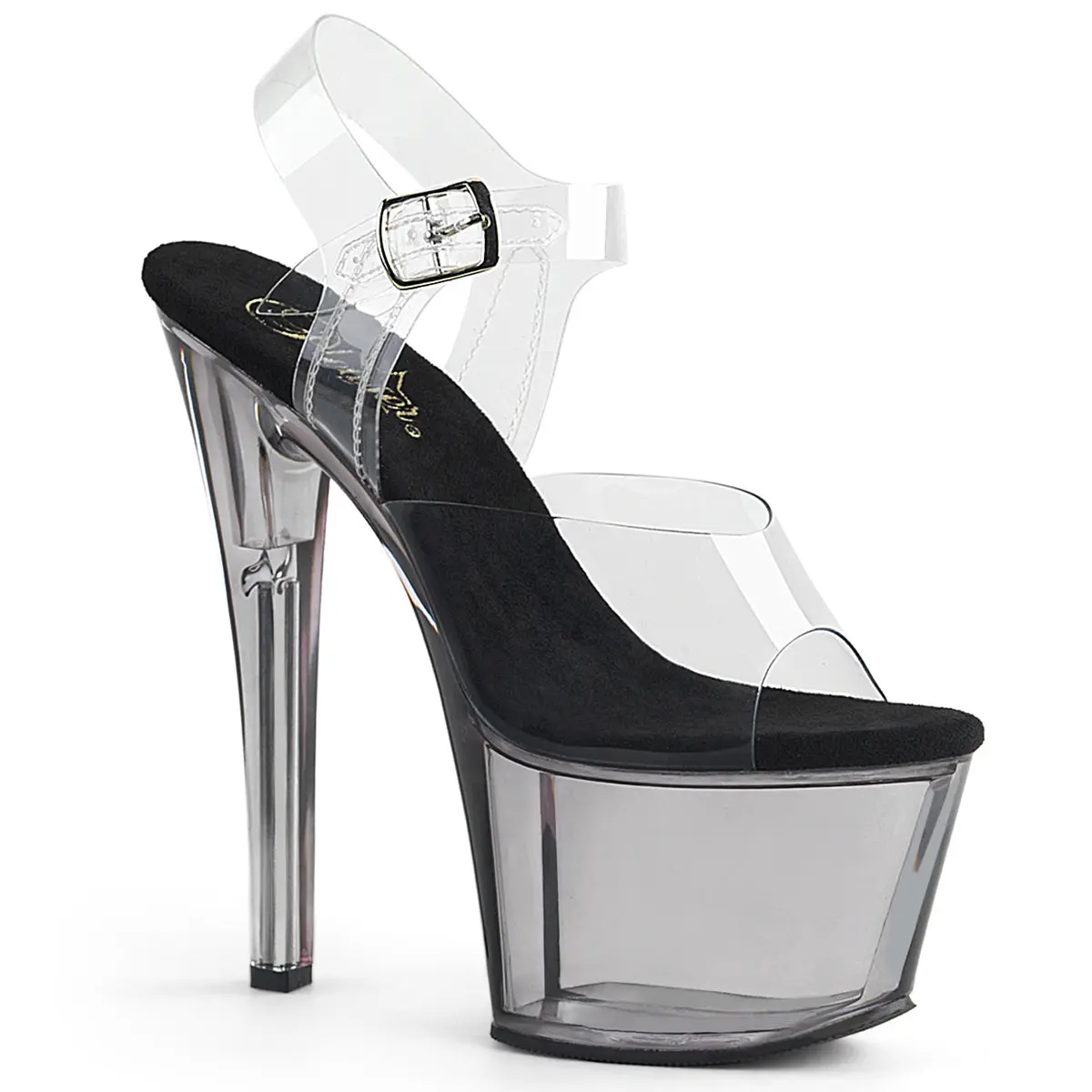 Pleaser Women's Sky-308T Bedazzling Glitter Open Toe Ankle Strap Sandals - 2.75" Tinted Gray Platform, 7" Heels, Blinged Out Glitter Embellishment, Sparkly Night Out Statement Footwear, High Heels, Bedazzling Glitter Women's Sandals