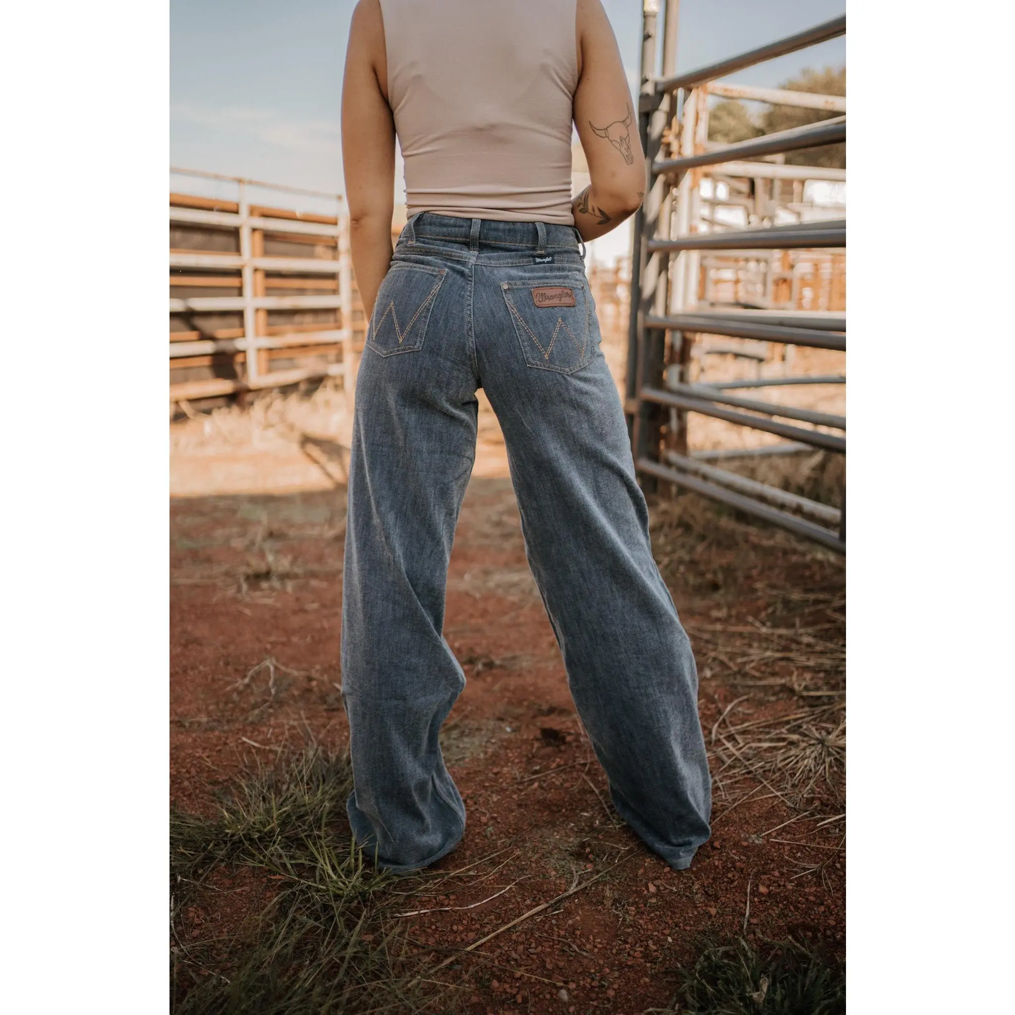 Wrangler Punchy Sueded Wide Leg, Polyester, Bottoms, Jeans