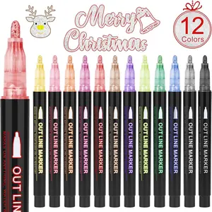 12/24 Color Metal Glitter Drawing Markers, Art Markers Set, Bag Pack Outline Pens, Student Art Supplies, Quick-Drying Waterproof for Canvas, Rock, Wood, Stone, Glass, Ceramic, Fabric Painting, DIY Crafts, Customizing my shoes/phone case