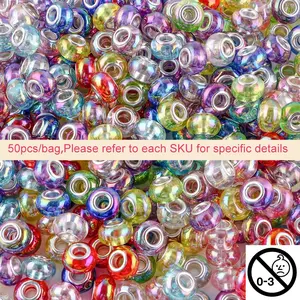 50pcs Mixed Color Large Hole Acrylic Spacer Beads, Bead Assortment, Creativity Round Shape Beads for DIY Jewelry Making, Bracelets, Keychains, Decorative Accessories, DIY Beading Accessories, Beads Set
