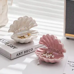 Creative Shell Jewelry Tray Necklace Earring Display Plate, Key Storage Organizer, Beauty Supplies Organizer for Entryway Bedroom Vanity Table Decor
