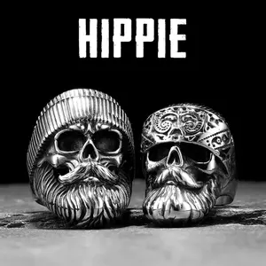 Hippie Skull Rider Men Rings Stainless Steel Women Jewelry Punk Retro New In Rock Fashion Accessories Gift