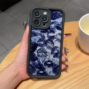 Blue Lip Pattern Phone Case Anti-drop Shockproof Phone Protective Cover Phone Accessory Compatible with iPhone 16 15 14 13 12 11 Plus/Pro/Pro Max Protection Casing