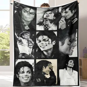 Michael Jackson Black White Photo Collage Flannel Fleece Blanket, King of Pop Music Legend Plush Throw Blanket, Soft Warm Cozy Fan Home Decor Blanket for Bed Sofa Couch, Perfect Memorabilia Gift for MJ Fans Music Lovers Birthday Holiday Present