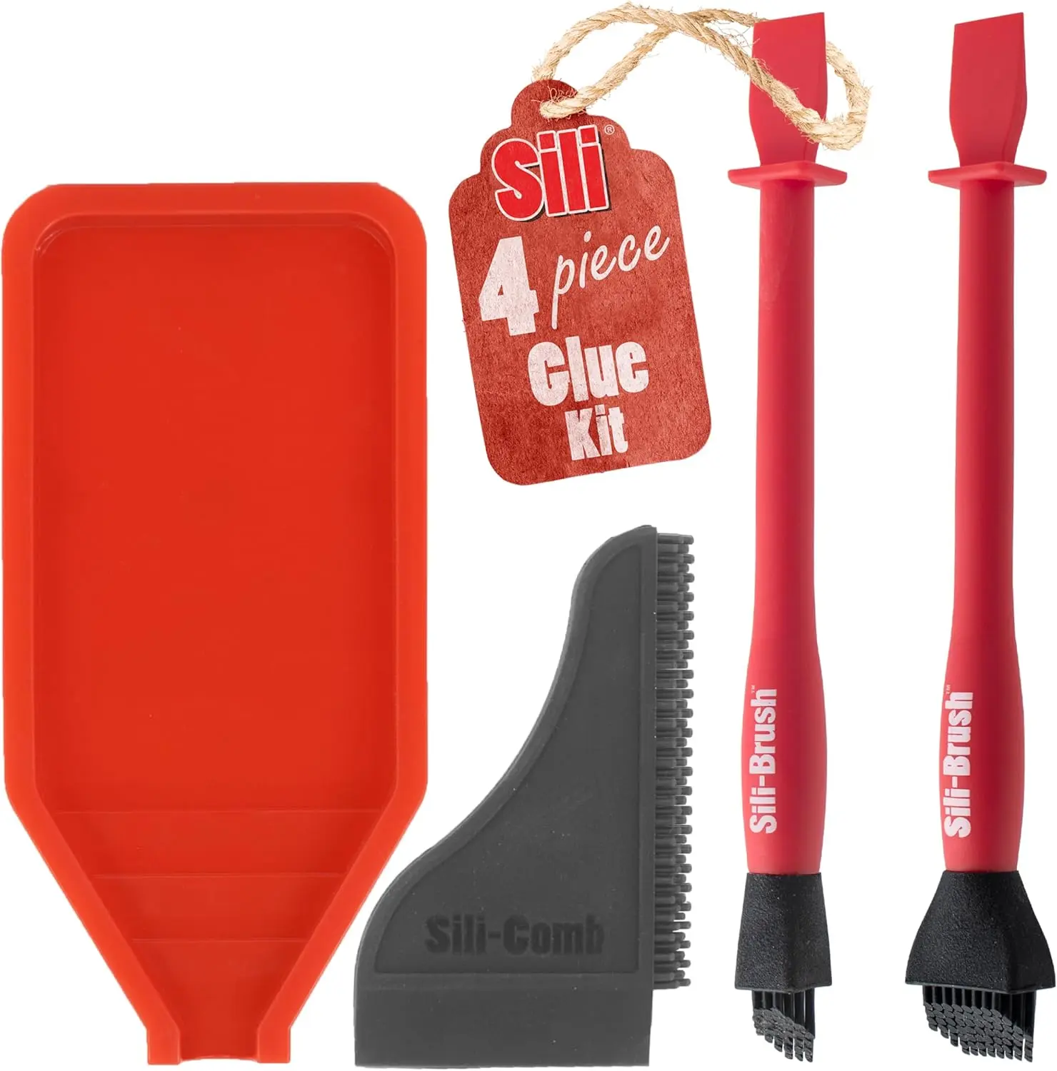 Sili Non-Stick Wood Glue Brush Silicone Applicator Kit | Comb/Squeegee Wood Glue Applicator & Tray | Reusable Small Brushes for Crafts, Arts & Hobby | Silicone Brushes for Woodworking