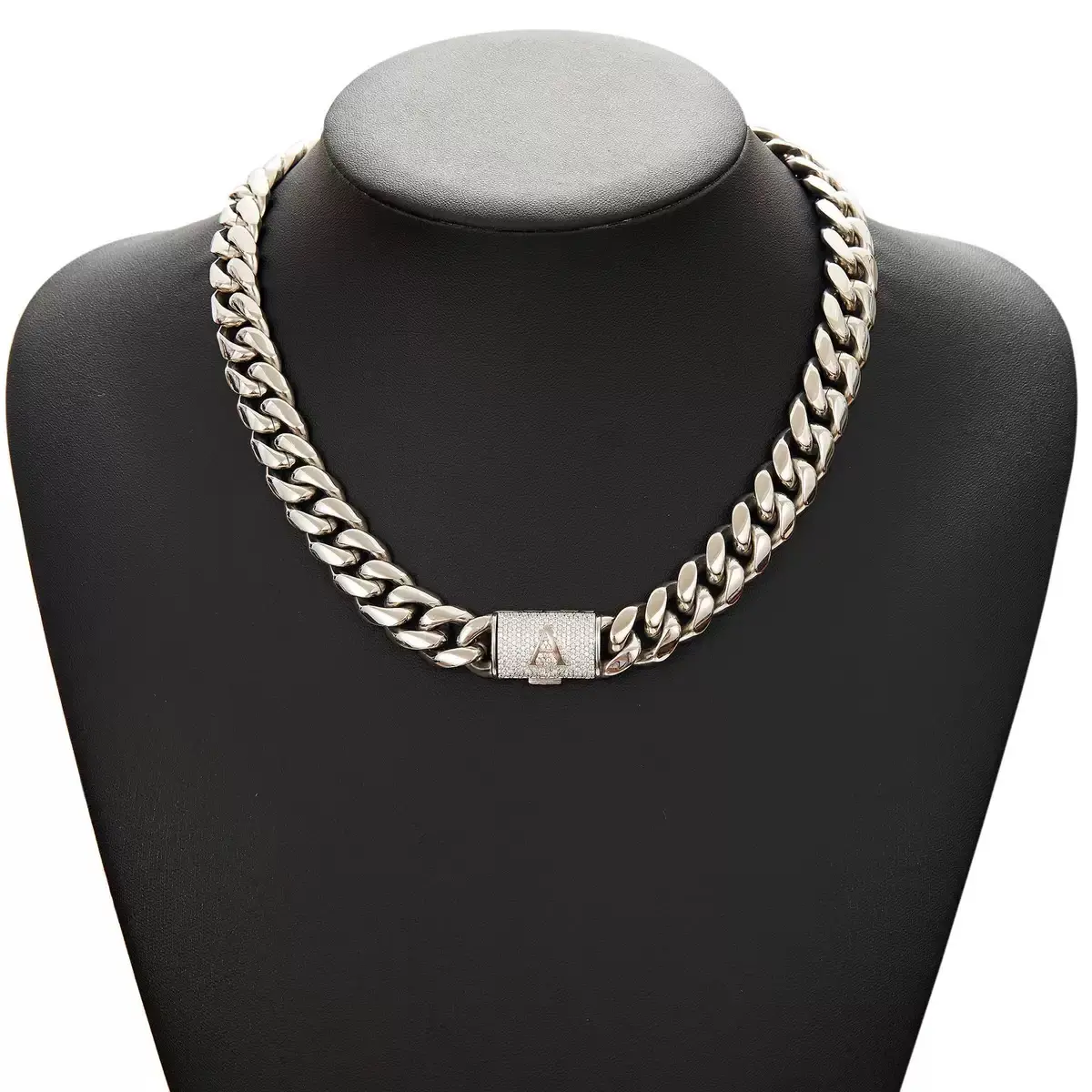 Men's 14mm Miami Cuban Link Chain, Hip Hop Stainless Steel Necklace with Iced Out Clasp, Heavy & Chunky, Fade-Resistant & Hypoallergenic, 18-30", Initial Letter Necklace, Cuban Chain, Jewelry Accessory