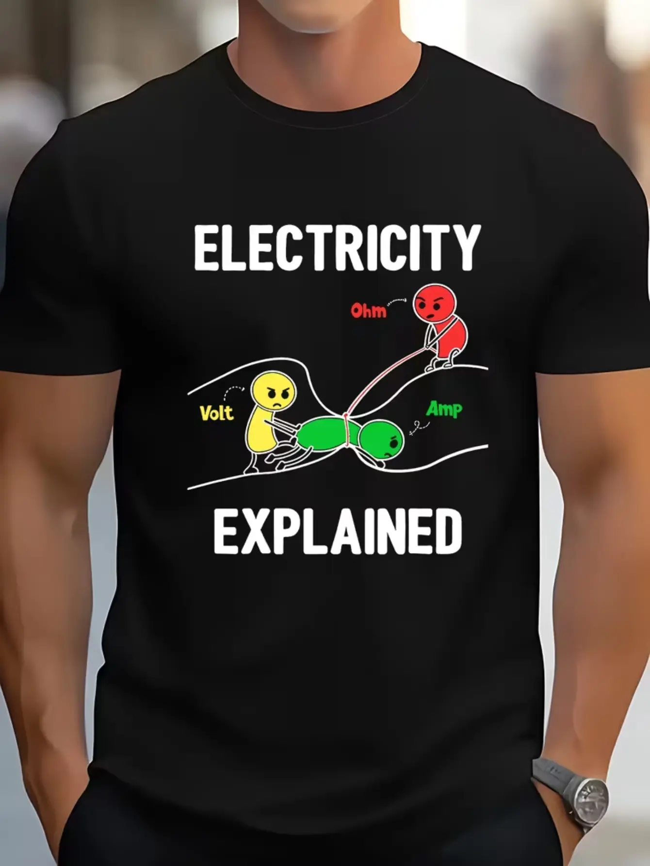 Electricity Principles T-Shirt - Ohm'S Law And Circuit Diagrams (Voltage Current Icons) - Funny Electrician, Physics Teacher, Engineer Gift - Unisex Science Apparel