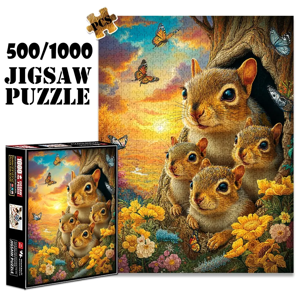 1pc 1000 piece adult Animal Shape Puzzle 70x50cm Squirrels and Butterflies in a Scenic Landscape 500 pieces of paper jigsaw puzzle, suitable for adults and families, large-scale DIY puzzle interactive toy games