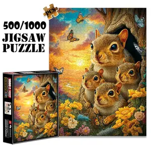 1pc 1000 piece adult Animal Shape Puzzle 70x50cm Squirrels and Butterflies in a Scenic Landscape 500 pieces of paper jigsaw puzzle, suitable for adults and families, large-scale DIY puzzle interactive toy games