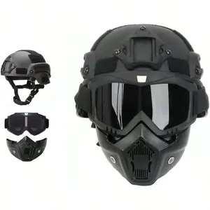 Helmet + Full Face Mask With NVG Fixtures And Side Rails Removable Full Face Mask For CS Games Paintball And Other Outdoor Activities