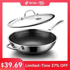 Wok pan,Hybrid 12 inch Wok with Lid, PFOA Free Cookware,non stick Stainless Steel Woks & Stir-fry pans Nonstick, Dishwasher and Oven Safe, Works on Induction