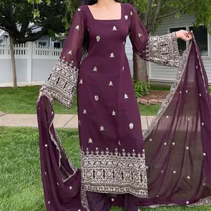 Gorgeous dark Deep burgundy 3pc suit with corset back with straight pants and dupatta with silver sequence work all over perfect for wedding sangeets and summer desi wedding events