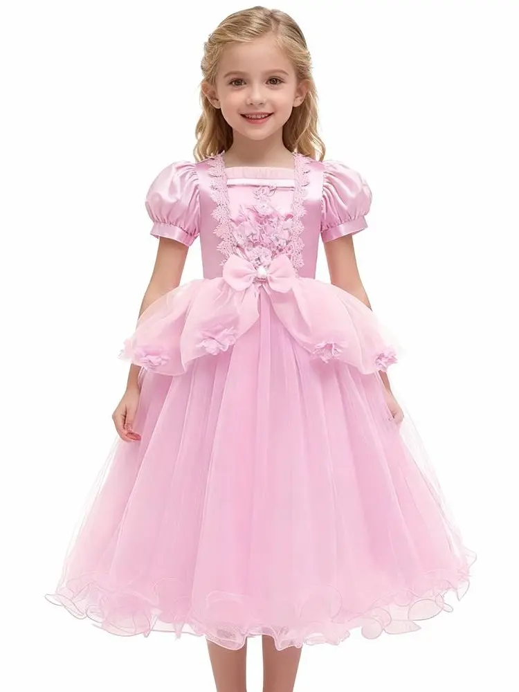LOEL Pink Little Girl Princess Dress Butterfly Gauze Skirt Long Prom Dress Birthday Party Halloween Costumes Christmas Princess Dress Beauty pageant dance dress The perfect gift for little girls