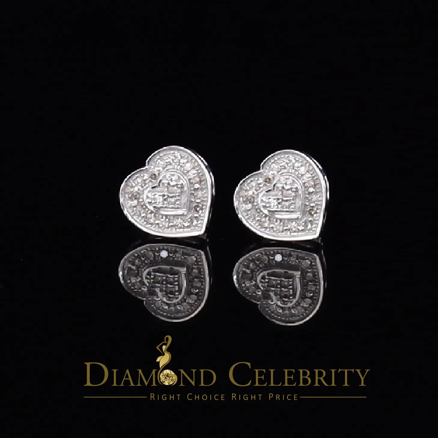 Diamond Celebrity's Micro Pave 0.11ct Real Diamonds 925 White Silver Women's & Men's Heart Earrings