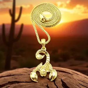 SCORPION GOLD PLATED PENDANT & 2mm 18" 20" 24" BOX BRASS CHAIN HIP HOP NECKLACE UNISEX MEN WOMEN