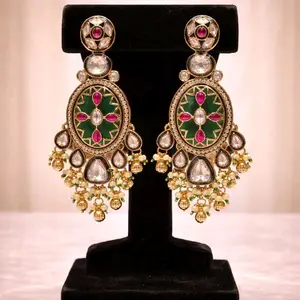 Kundan Chandelier Earrings, Uncut Design