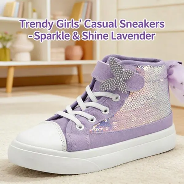 rosyclo Kids' High-Top Canvas Sneaker Trainers, Trendy Sparkle Sequins Bow & Butterfly Design Casual Shoes for Toddlers, Sports Footwear for Running & Walking, Sneaker Trainer