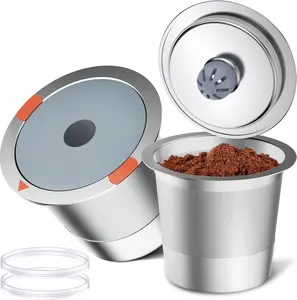 Reusable Stainless Steel K-Cup Filters with Basket, Universal for Keurig 1.0 and 2.0 Coffee Makers, 2-Pack Coffee Pod Alternatives