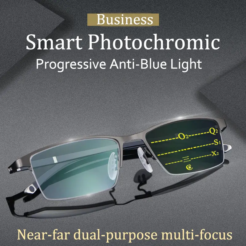 Progressive Multi-Focus Blue Light Blocking Reading Glasses - +1.00 to +4.00 Degrees, Bifocal for Near and Far Vision, Lightweight Business/Y2K Style Glasses, Suitable for Computer, Driving, Reading - Compatible with Smartphones, Tablets, Laptops - Unisex