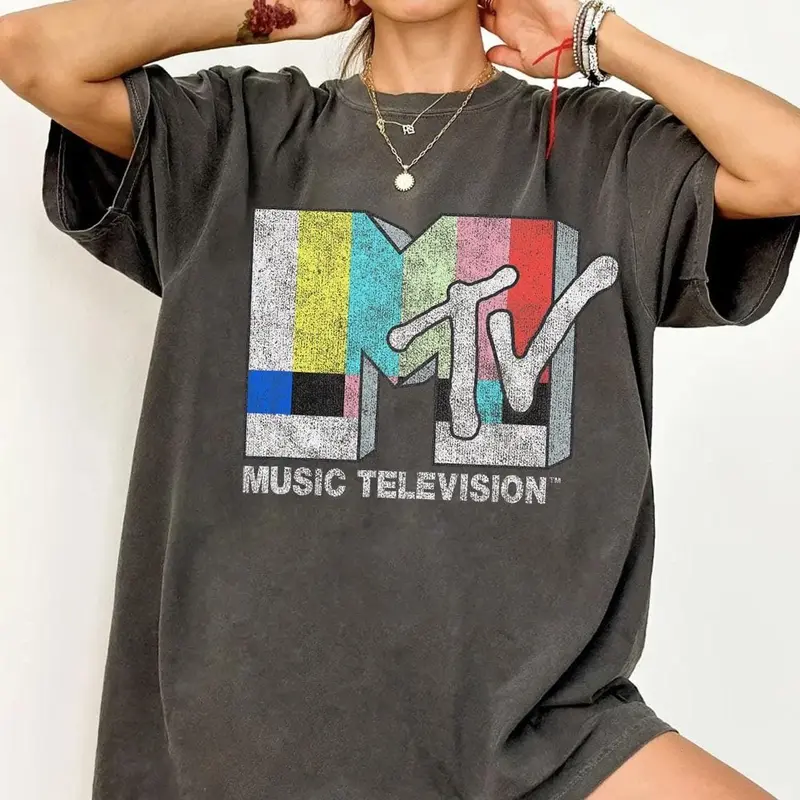 HOT!!! MTV Classic Vintage tv Signal Logo T-Shirt, Retro 80s & 90s MTV Family Matching Tee, MTV Birthday Girl Music Television Signal Logo T-Shirt