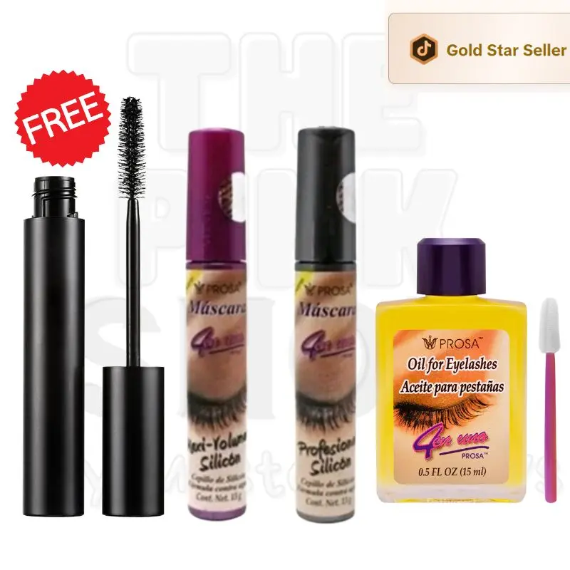 Viral Prosa Flawless Fluffy Lashes Mascara & Oil Cosmetic Set - Waterproof 4-Piece Makeup Bundle - Lengthening, Volumizing, Extension Effect - Gold Star Seller