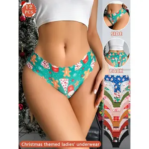 12-piece set of Christmas-themed women’s panties, underwear sets featuring Santa Claus, reindeer, gingerbread men, various Christmas patterns, and solid colors, perfect for Christmas, Valentine’s Day, Halloween, and everyday wear in autumn and winter.