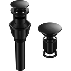 Bathroom Sink Drain with Overflow,  Matte Black Universal Bathroom Sink Stopper for Bathroom Vanity Vessel Sink, Rapid Draining Plastic Pop-up Sink Drain with Hair Catcher Anti-Clog Strainer