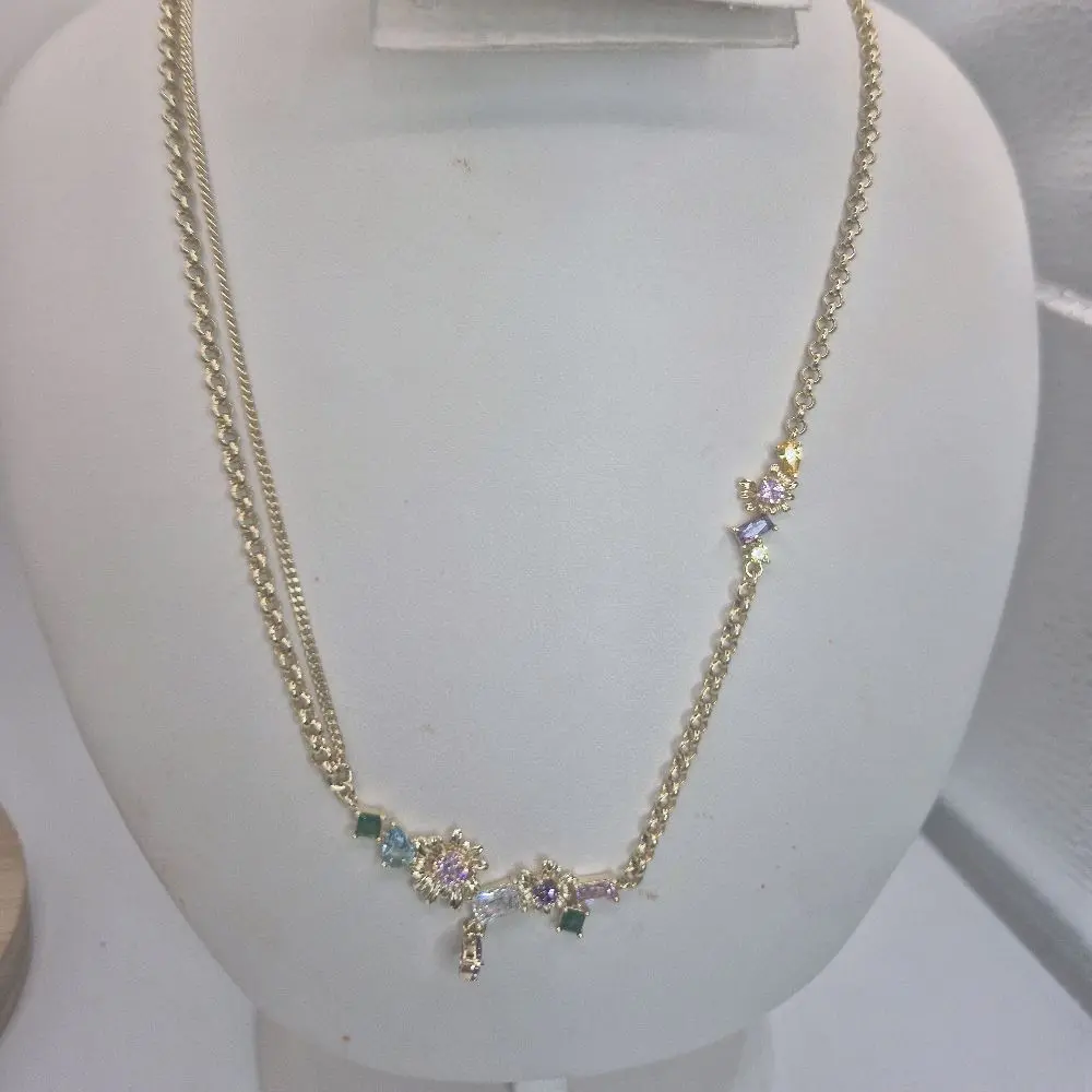 flower multicolor necklace plated gold 14k
