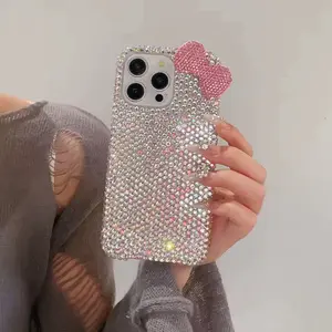 3D Glitter Bowknot Diamond Crystal Phone Case for iPhone 14 15 16 17 Pro Max Shockproof Bling Cover Case