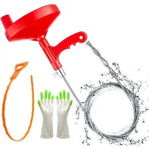 Drain Auger,25Ft Plumbing Snake,Heavy Duty Toilet Snake Drain Clog Remover for Bathroom Sink,Kitchen Cleaning,Comes with Gloves and 1 Pack Plastic Hair Snake