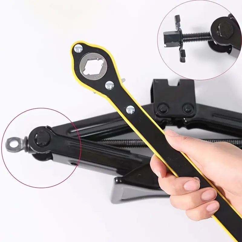Labor-saving Handheld Ratchet Wrench for Car, Jack Wrench Ratchet, Lug Wrench with Long Handle, Positive & Reversal Knob Design Car Jack Wrench for Cars, Heavy Duty Wrench