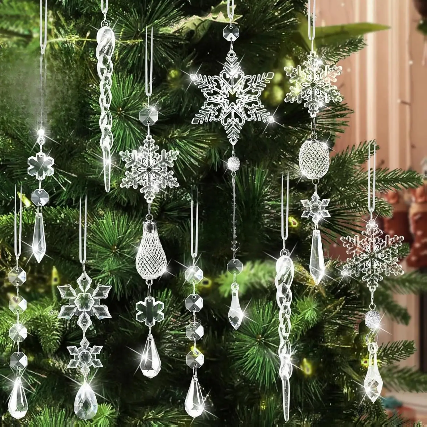Limited Christmas Sale! 21pcs Crystal Snowflake Ornaments – Sparkling Tree Decorations for Festive Home Decor