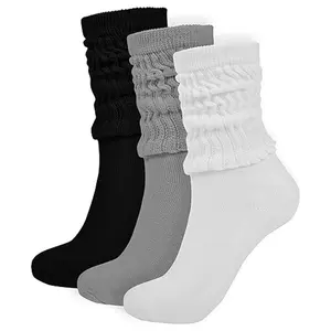 Women's 3 Pairs Solid Slouch Socks, for Daily Outdoor Wear, Knit Comfort Boot Socks, Women Athletic Socks for Spring Fall Winter Minimalist Lady Basic