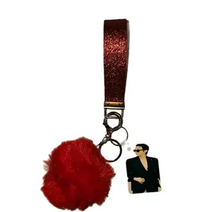 Artist Inspired Keychain with Glitter Wristband, Pompom and Customizable Picture custom cute charms cute keychain wristlet keychain unique holiday