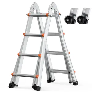 VEVOR Telescoping Ladder A Frame,  15 FT Compact Aluminum Extension Ladder, Multi-Function Portable Collapsible RV Ladder, Telescopic Ladder for Homework Stairs Indoor Outdoor Roof, 330lb Load