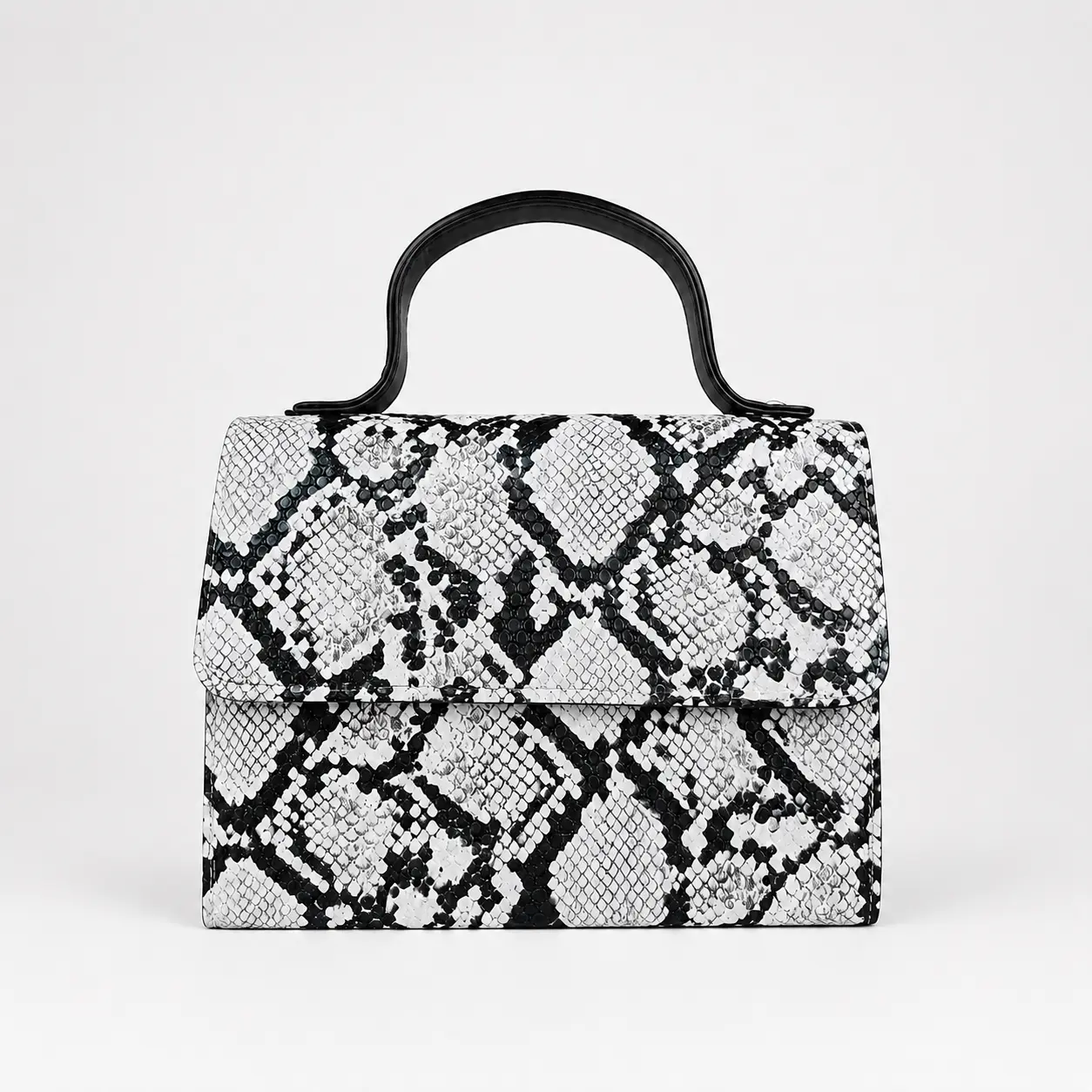 Faux Snakeskin Mini Top Handle Bag | Black and White Python Purse | Mob Wife Aesthetic