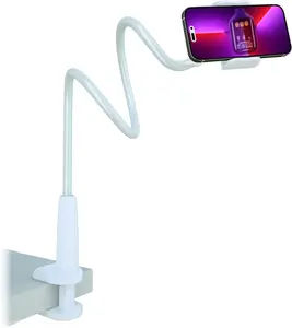 Bouuutlq Cell Phone Clip Bed Stand Holder, with Grip Flexible Long Arm Gooseneck Bracket Mount Clamp for Desk, Compatible with All mobile Phones Cellphone Apple Iphone 17 16 15 14 Samsung Adjustable Smartphone