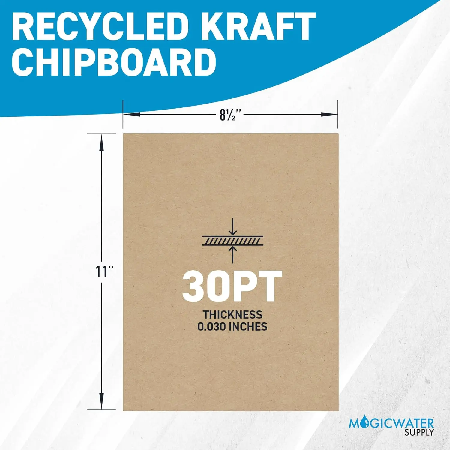 MagicWater Chipboard Sheet for DIY Projects - 8.5x11 Inch - 30 pt - Heavy Duty Kraft (0.030 Inch Thick) Paperboard, For Scrapbooking, Books, Picture Frame Backing, Arts Project & Crafts