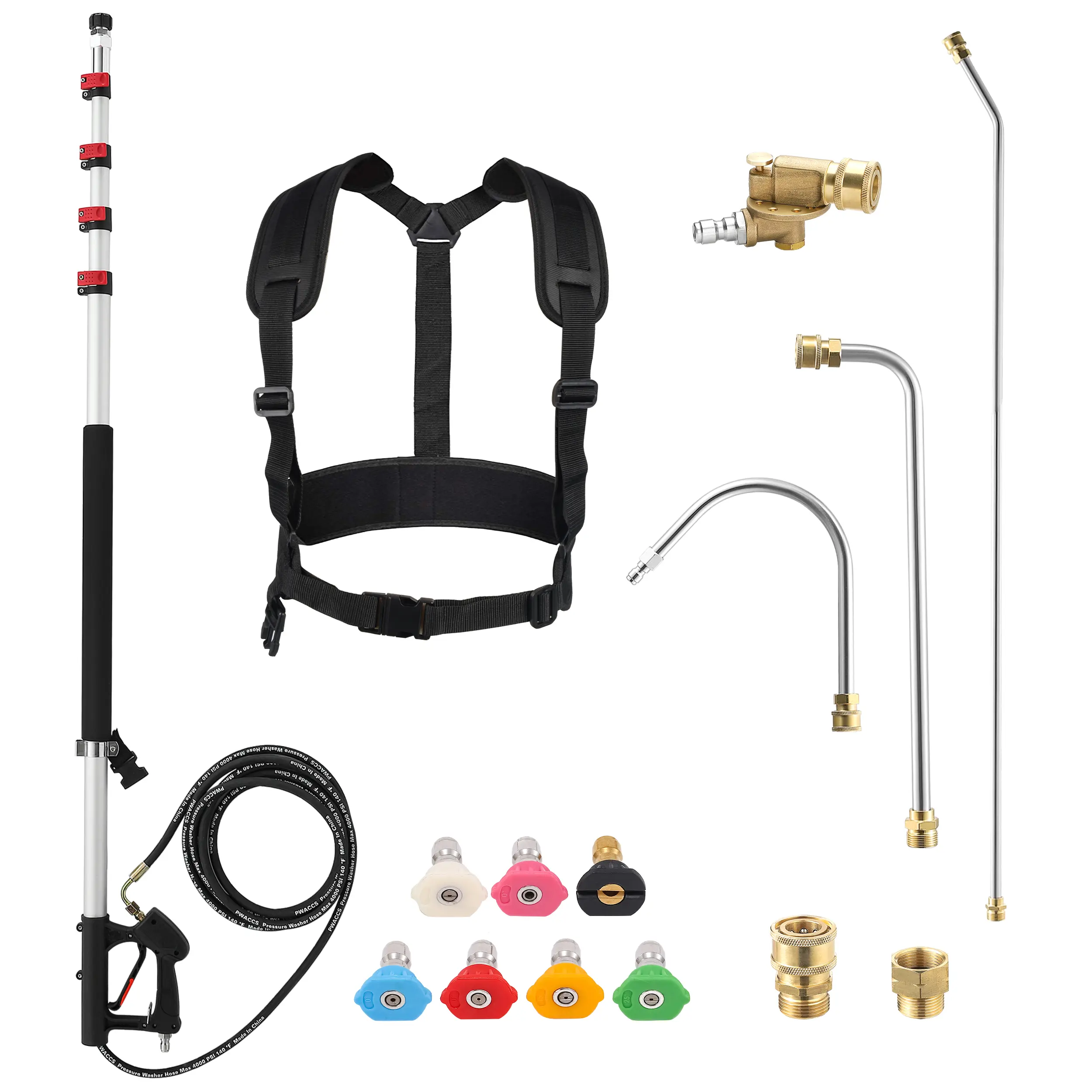PWACCS 24ft Telescoping Pressure Washer Extension Wand Complete Kit - Built to Last Aluminum 24ft Telescoping Pole, 7 Nozzle Tips, 2 Adapters, 3/8" Quick Coupler, Support Belt, 120-Degree Access Tool for Gutters, Cantilevers【DealsForYouDays】