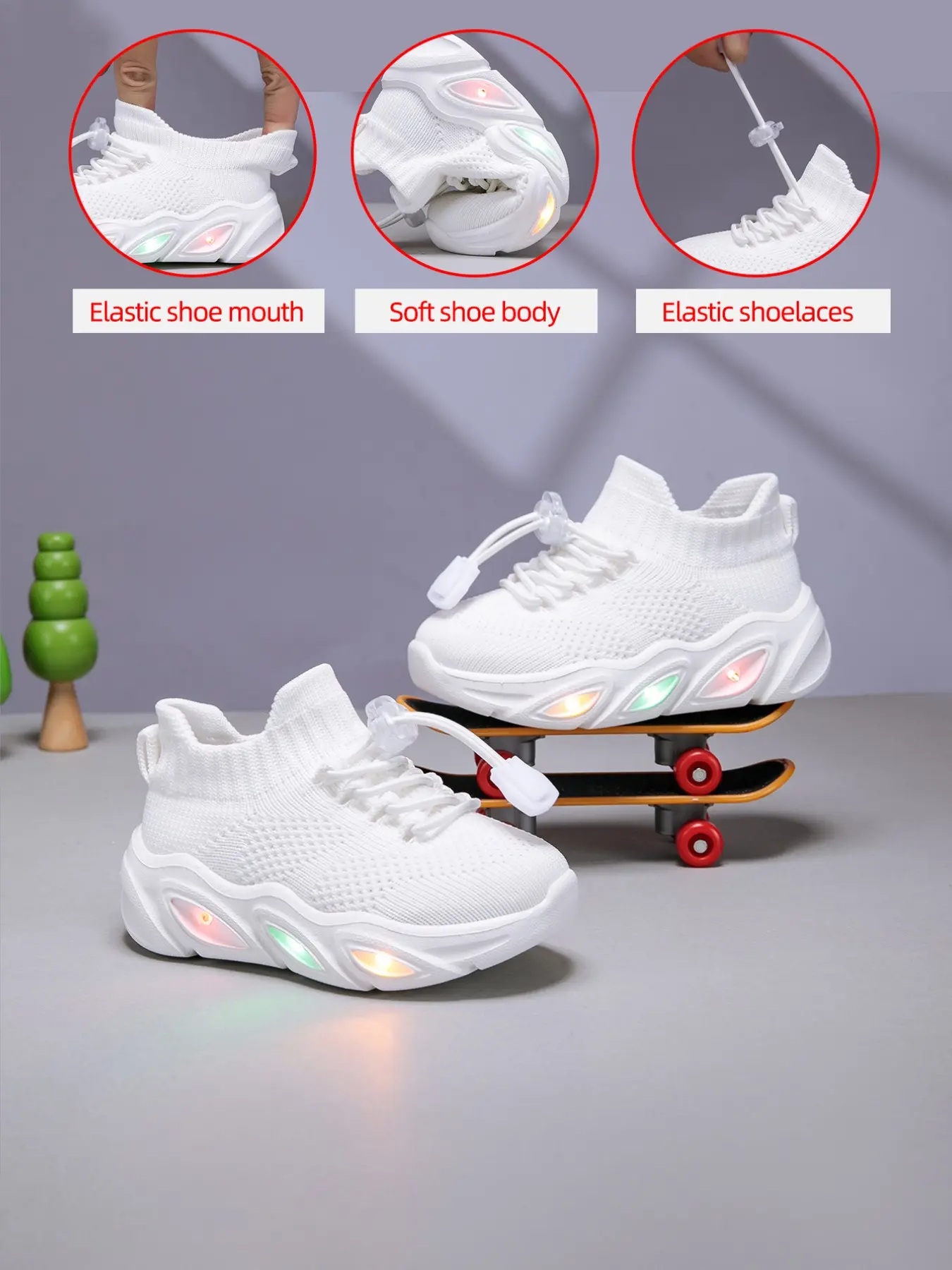 New Children's and Teenagers' Infant Casual Fashion Shockproof Wear-resistant Cool Glowing LED Light Sole Lightweight Breathable Low-top Mesh with Quick Lacing Outdoor Indoor Walking Running Learning Step Sports Leisure Running Shoes Sneakers