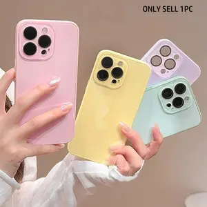 Macaron Color Glass Phone Case for iPhone 17/16 Pro Max/15/14/13/12/11 Pro Max, Ice Cool Cooling Shockproof Protective Cover, Aesthetic, Accessories