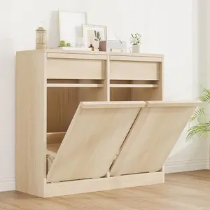 20 Gallon Double Tilt Out Trash Cabinet, Modern Hidden Freestanding Garbage Can & Laundry Hamper Pet Proof Cabinet for Kitchen, Dining & Living Room