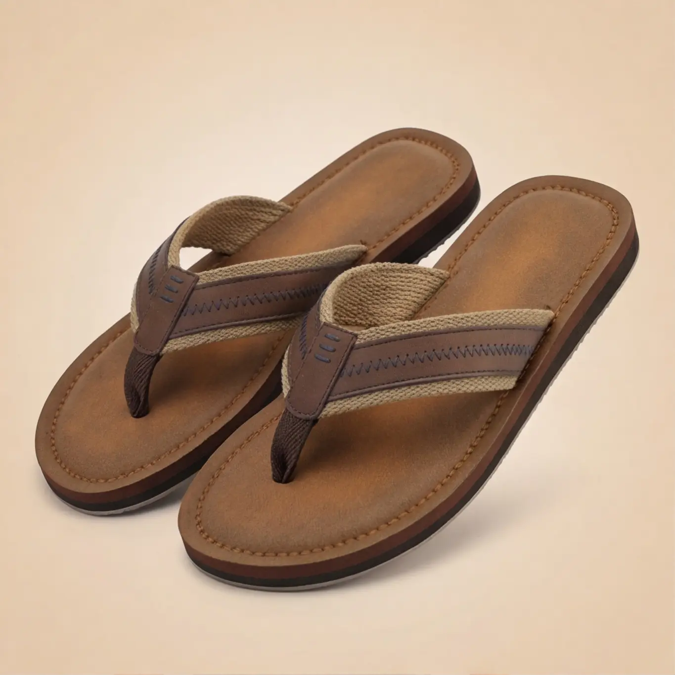 Beach Sand Men's Flip Flops, Casual PU Leather Wedges for Outdoor Summer Walking with a Non-Slip Sole