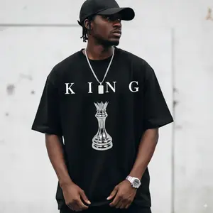 Elegant Black 180GSM Cotton TShirt Featuring Chess King Graphic Print Short Sleeve Round Neck Casual Top