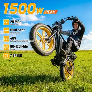 R9 Electric Bike 1500W Dual Battery | Up to 120 Miles Range | 20"x4.0 Fat Tires | 7-Speed, LCD Display, Front Suspension | Adult Ebike