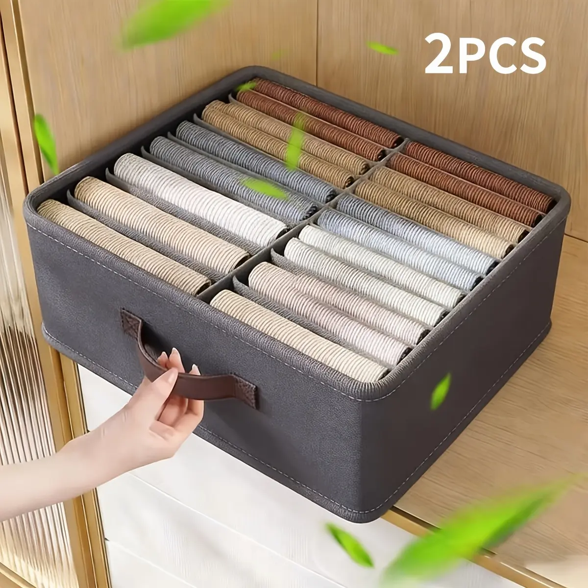 2-Piece Nylon Fabric Closet Organization System, Rectangular Wardrobe Storage Box with 16-Grid Dividers, Portable Handles, No-Installation Easy Storage for Rental Bedroom Closets (Underwear/T-Shirts/Yoga Pants)