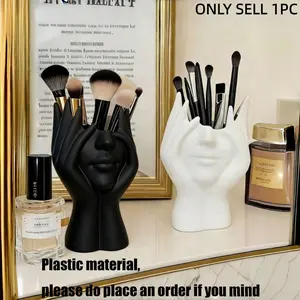 1Pc Handmade Creative Human Body Art Makeup Brush Holder, Brush Storage - Unique Sculptural Face & Hands Design, Desktop/Bathroom Cosmetic Organizer, Makeup Organiser, Non-Slip & Lightweight, Ideal Mother's Day, Graduation & Holiday Gift