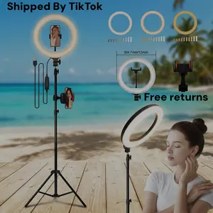 12" Ring Light With 43" Tripod Combo, 6500K Dimmable Full-Screen Lighting For Live Streaming, Video Recording, Photography, Makeup, Conferencing – Must-Have For Spring, Memorial Day & Mothers Day outdoorfun